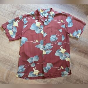 Tonny Barbados Silk Red Floral Hawaiian Button Down Shirt Medium